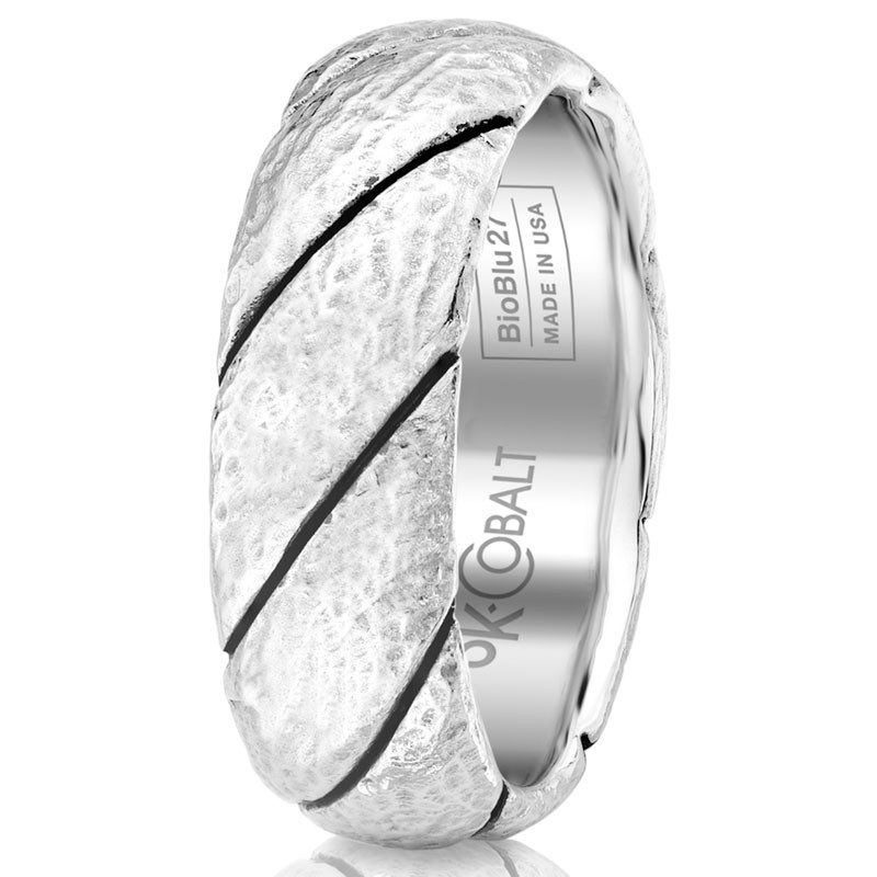 Cobalt Hammered Braid Rope Wedding Band