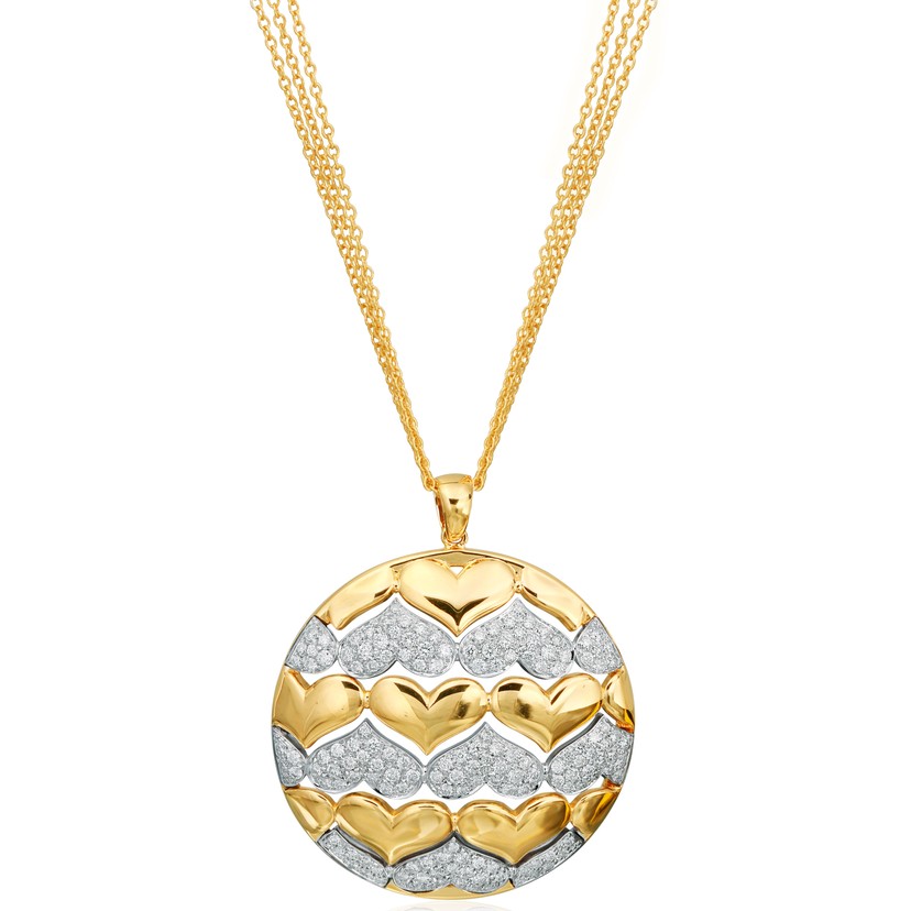 18k Yellow and White Gold Diamond Heart Necklace 