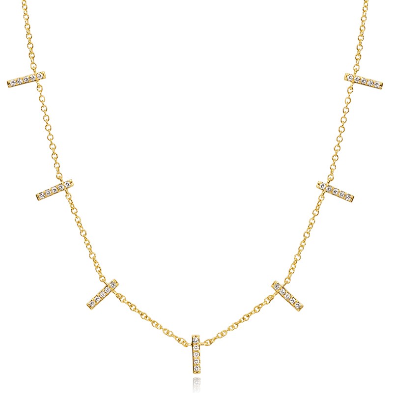 14k Yellow Gold Diamond Bar Necklace