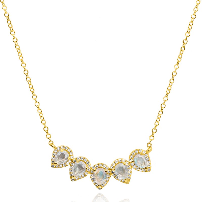 14k Yellow Gold Moonstone and Diamond Necklace