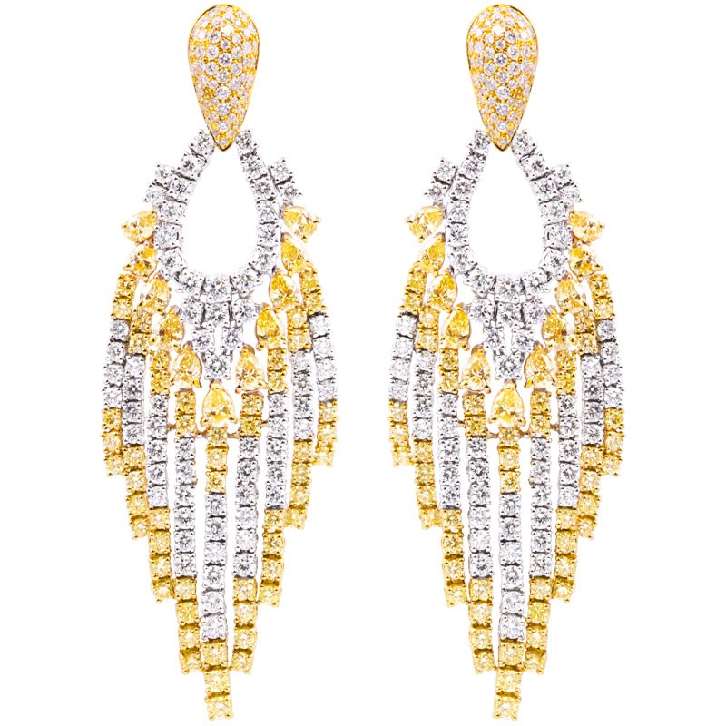 18k Yellow and White Gold Diamond Chandelier Earrings