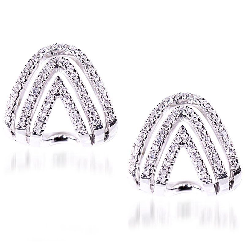 White Gold Split Pave Chevron Huggie Earrings