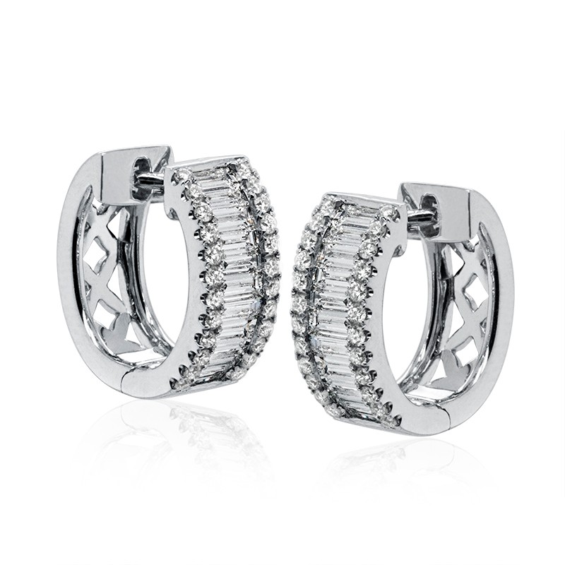 18k White Gold Baguette Diamond Huggies