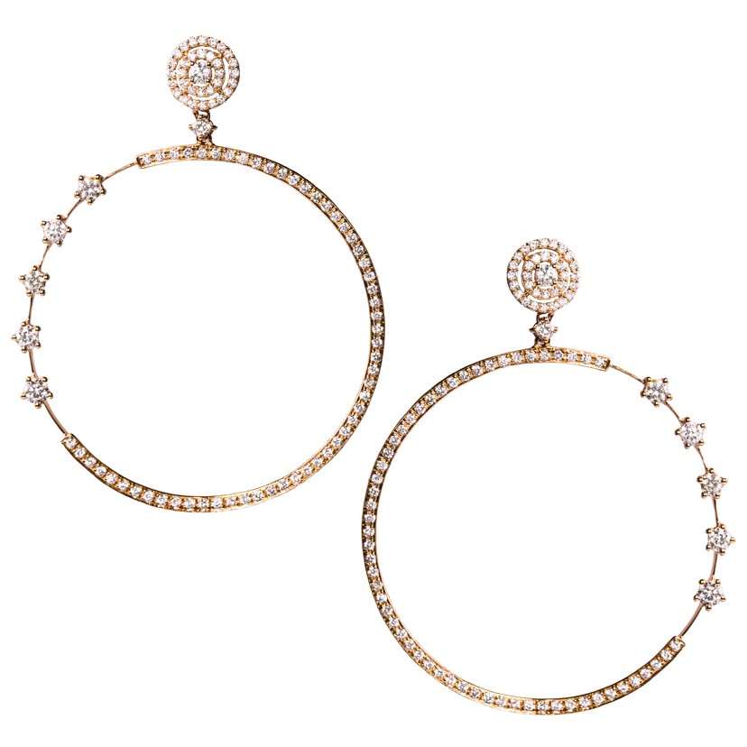 18k Rose Gold Drop Hoop Earrings