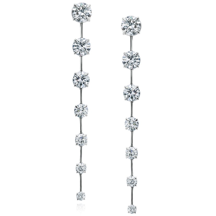 18k White Gold Long Bar Drop Earrings