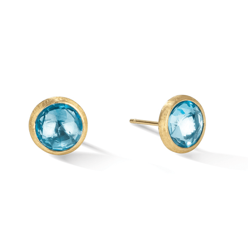 18k Yellow Gold Jaipur Blue Topaz Stud Earrings