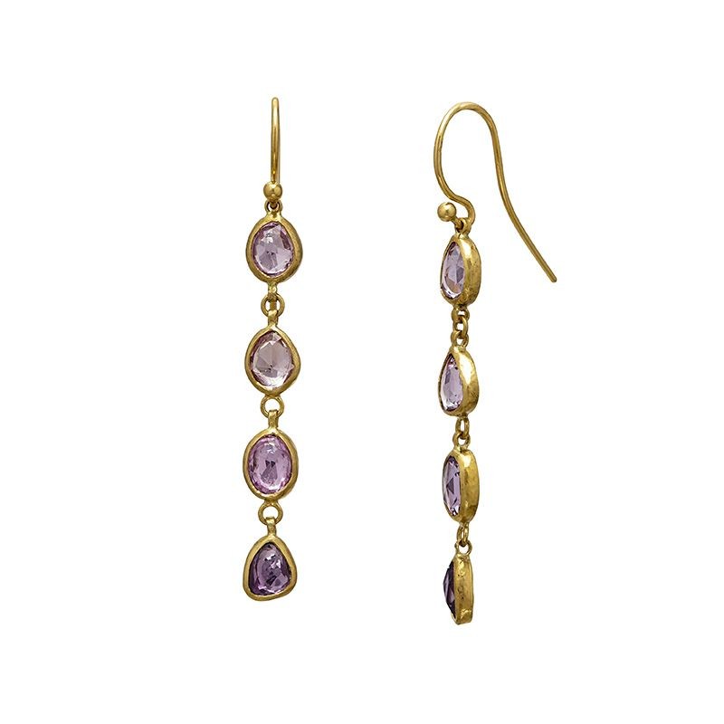 Pointelle 14k Yellow Gold Long Drop Earrings 