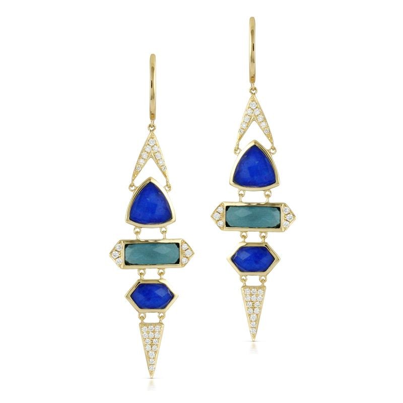 18k Yellow Gold Diamond and Multi Gemstone Long Earrings
