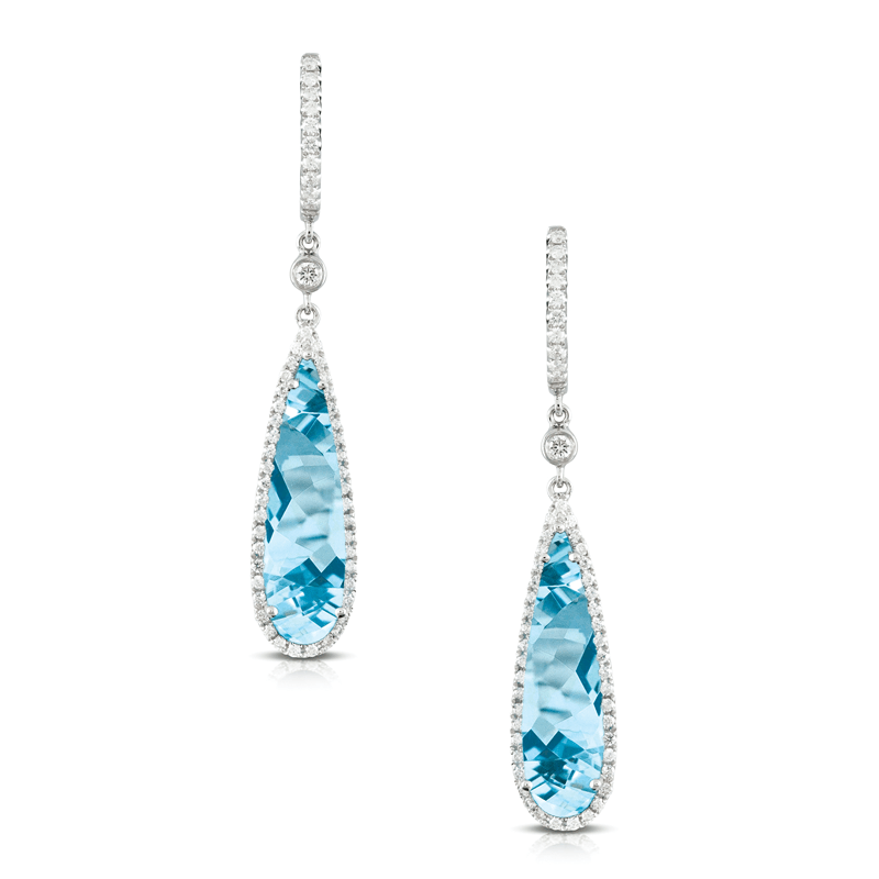 18k White Gold Long Earrings with Blue Topaz