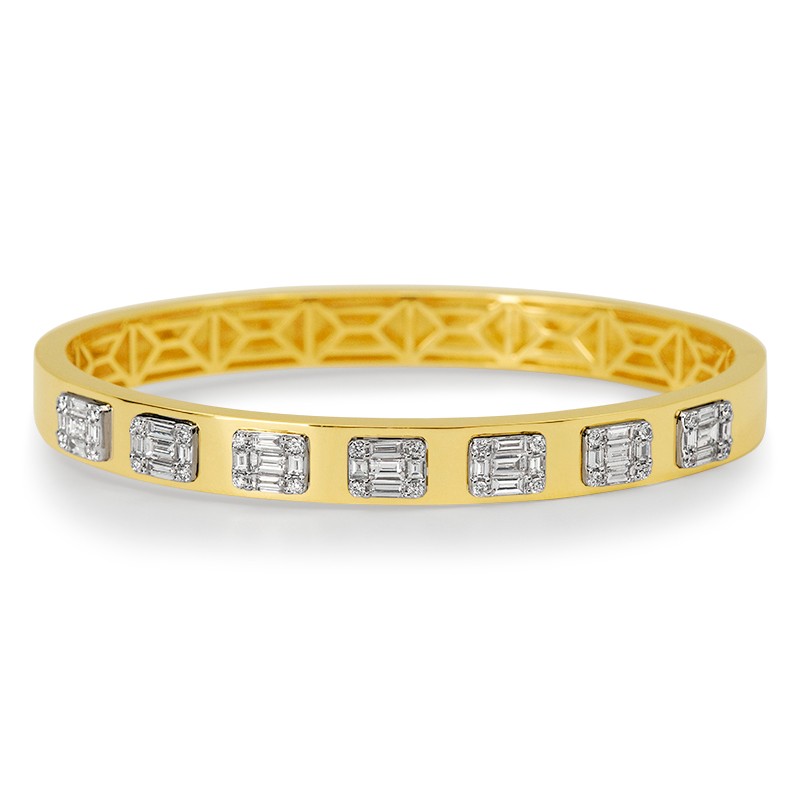 18k Yellow Gold 7 Station Baguette Bangle