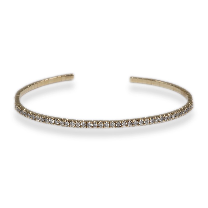14k Yellow Gold Thin Diamond Flexible Cuff