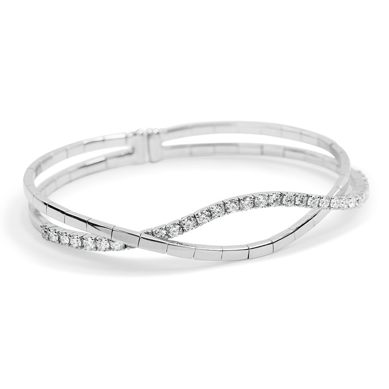 18k White Gold Wavy Diamond Cuff Bracelet