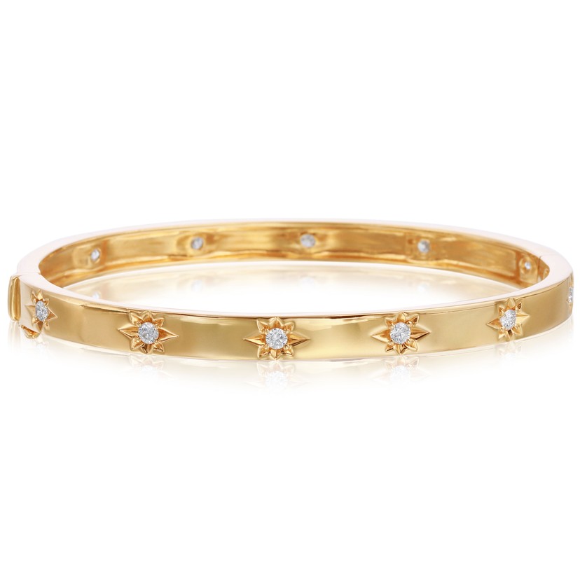 14k Yellow Gold Starburst Diamond Bangle