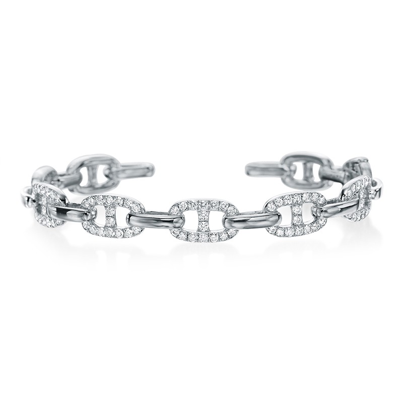 White Gold Mariner Link Bracelet with Diamonds