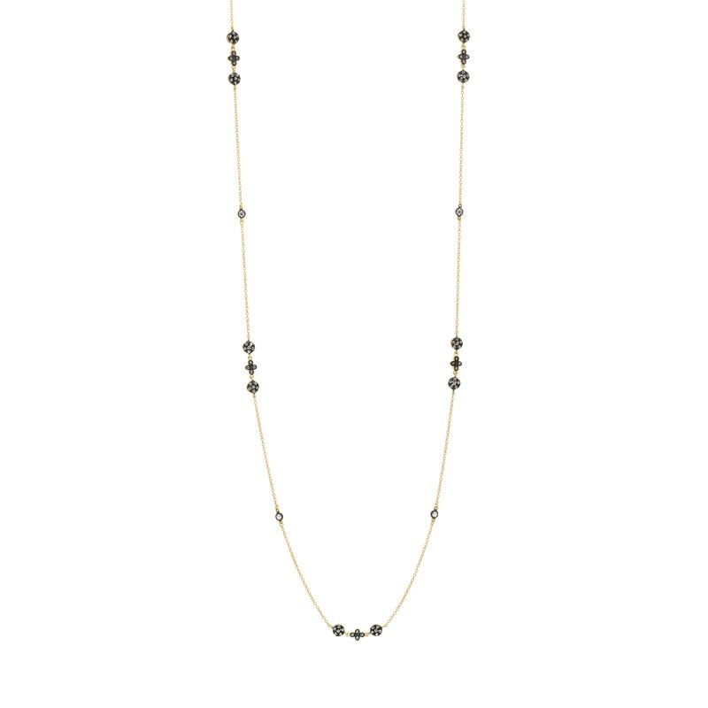Black Silver & 14k Flower Station Necklace