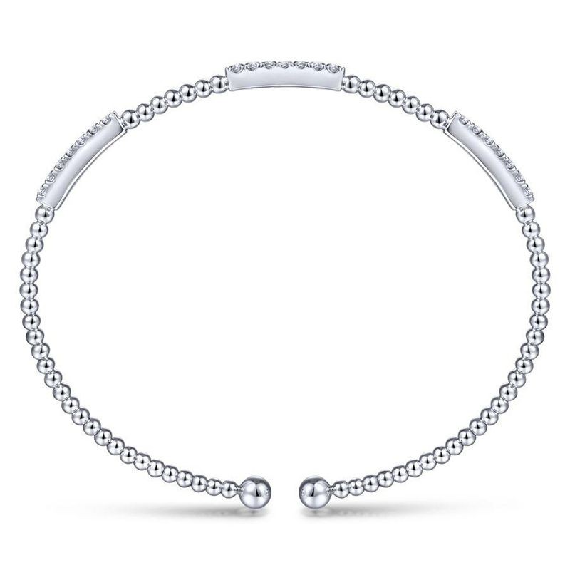 White Gold Bujukan Bead Cuff Bracelet with Diamond Pave Stations