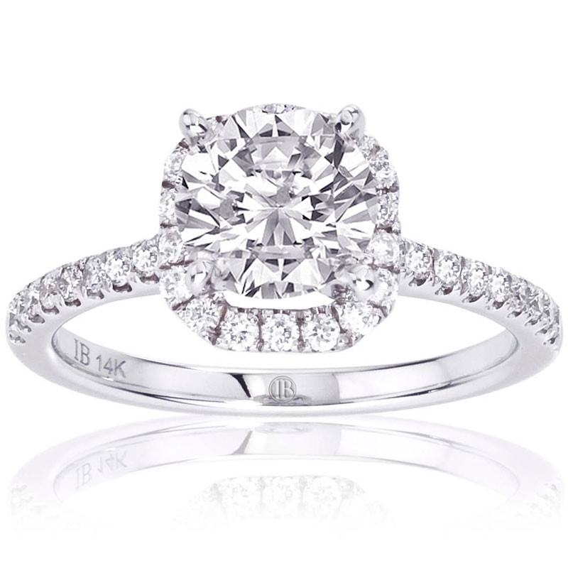 14k White Gold Cushion High Shoulder Engagement Ring Mounting