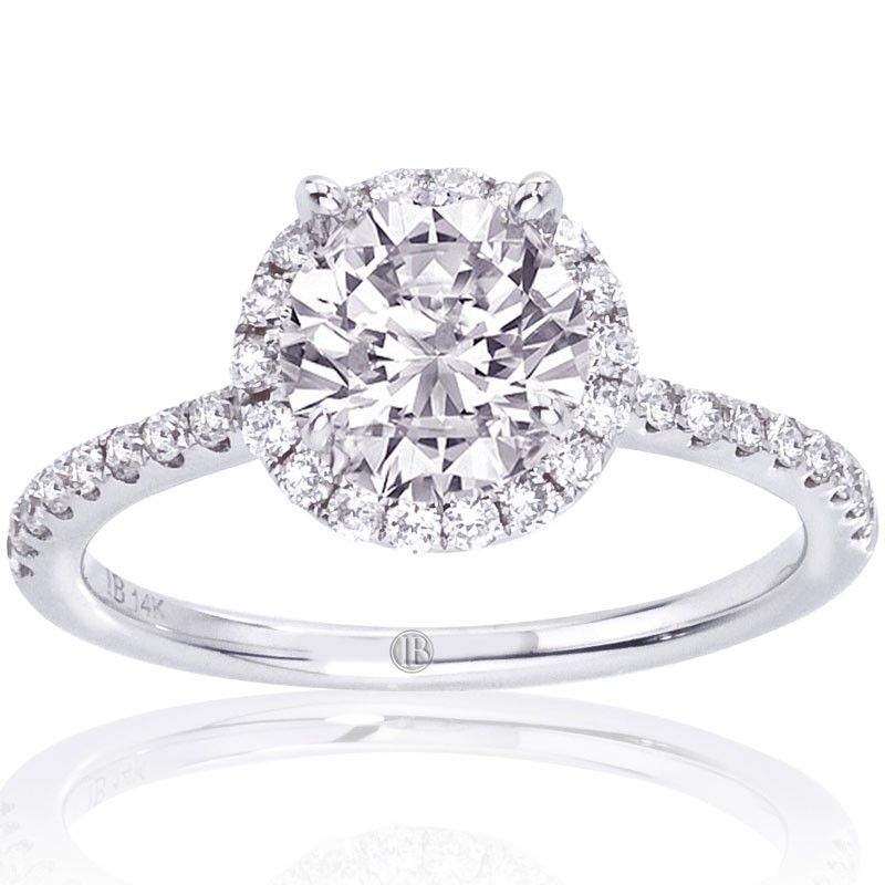14k White Gold Round Halo Engagement Ring Mounting