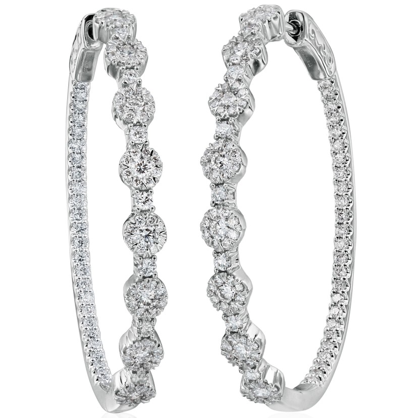 18k White Gold Large Diamond Hoops