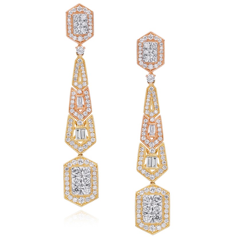 18k Tri Color Lovebright Long Drop Earrings