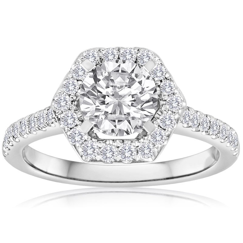 14k White Gold Hexagon Engagement Ring Mounting 
