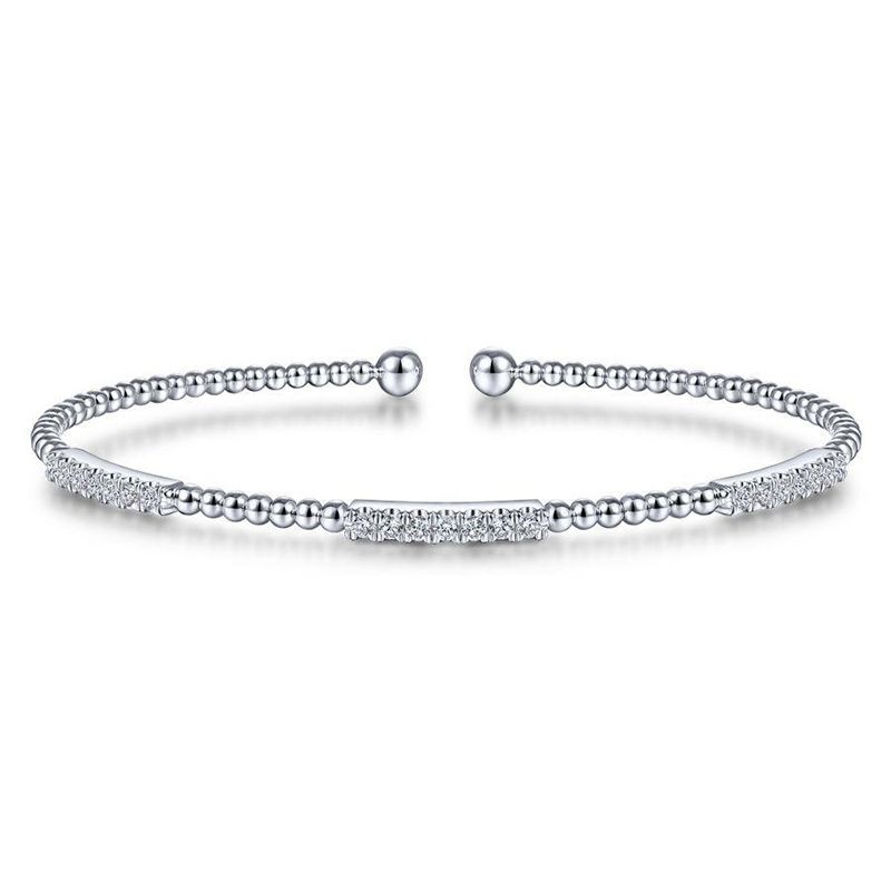 White Gold Bujukan Bead Cuff Bracelet with Diamond Pave Stations