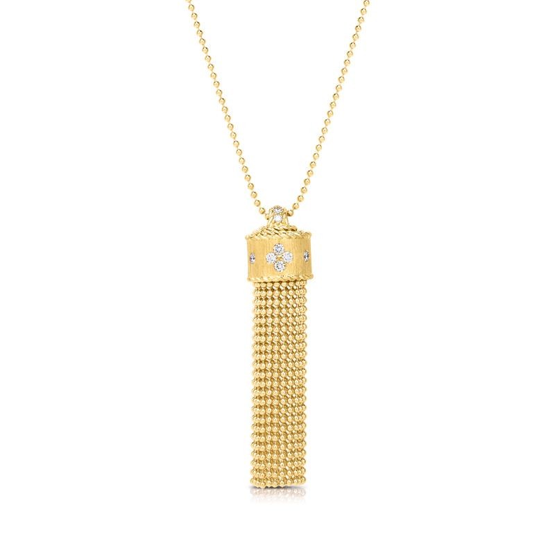 18k Yellow Gold Princess Tassel Pendant W. Diamond Accent