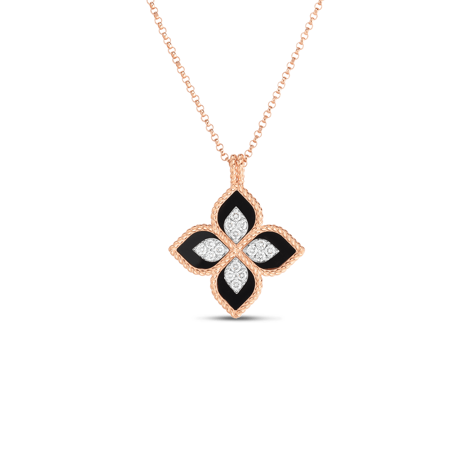 Venetian Princess Rose Gold Flower Necklace with Black Jade Diamonds