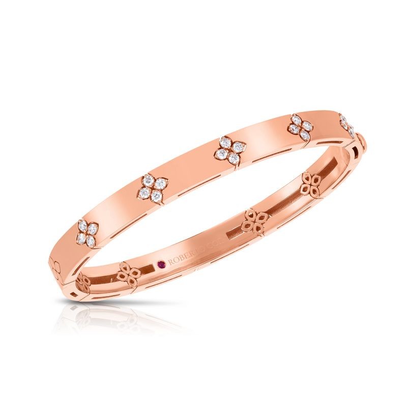 18k Rose Gold Verona Narrow Width Bangle W. Diamond Accent