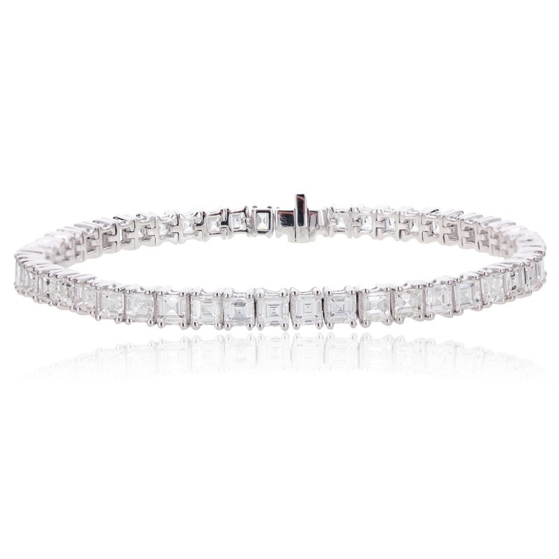 18k White Gold Ascher Diamond Tennis Bracelet