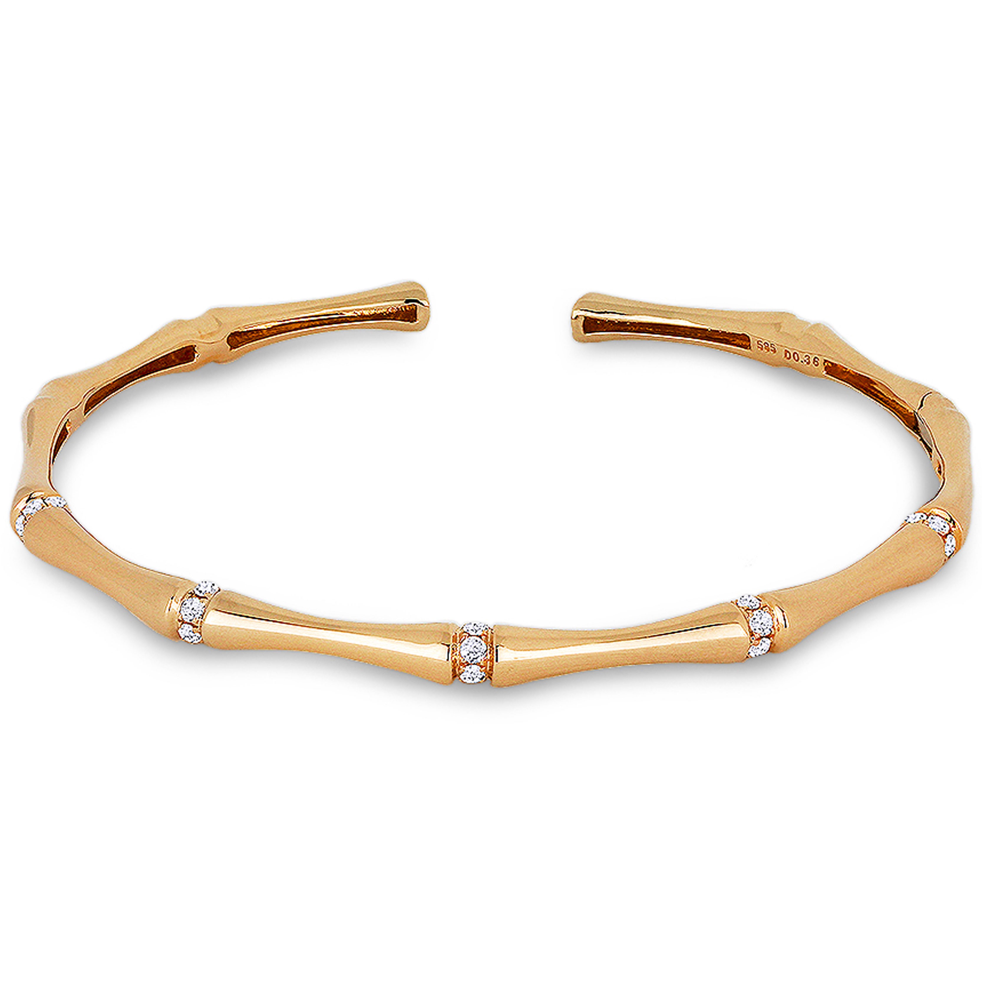 14k Rose Gold Bamboo Kick Cuff Bracelet with Diamonds