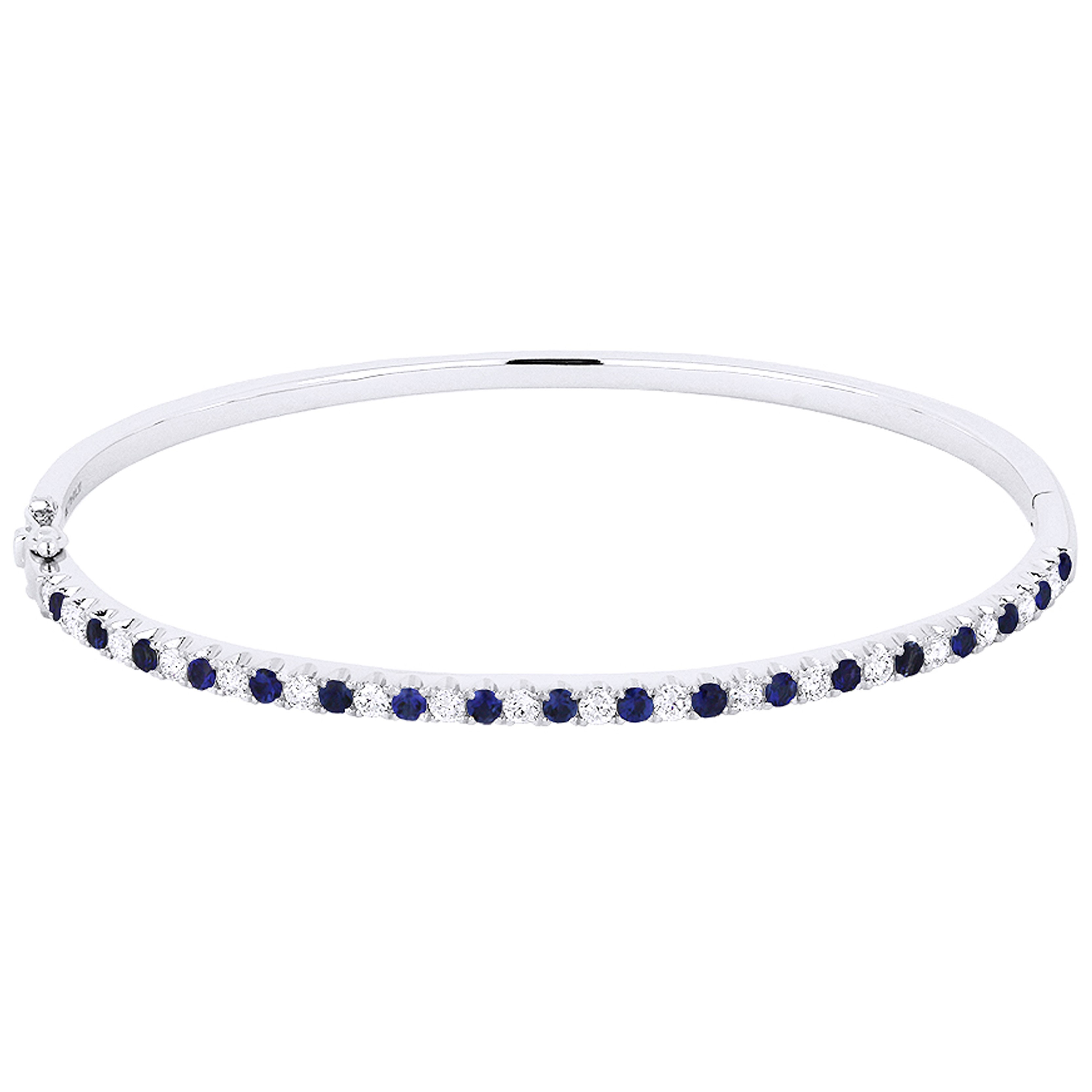 14k White Gold Round Sapphire and Diamond Bangle Bracelet