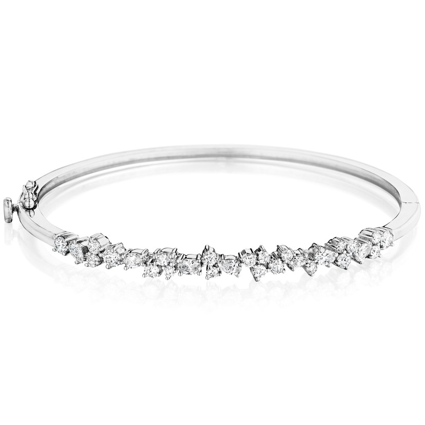 18k White Gold Stardust Diamond Cluster Bangle Bracelet