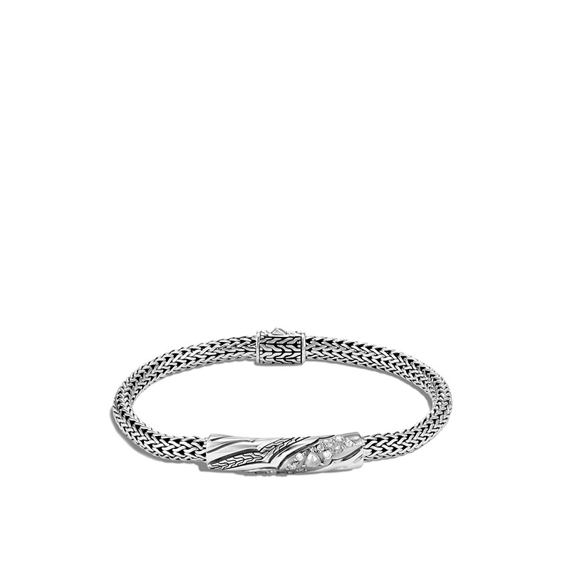 Lahar Silver White Diamond and Grey Diamond Pave Station Bracelet