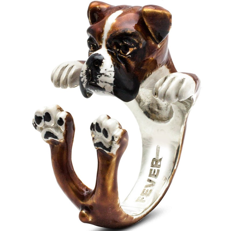 Boxer Enamel Sterling Silver Hug Ring 