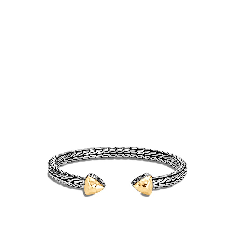 Classic Chain Hammered 18K Gold and Silver Cluster Slim Flex Cuff