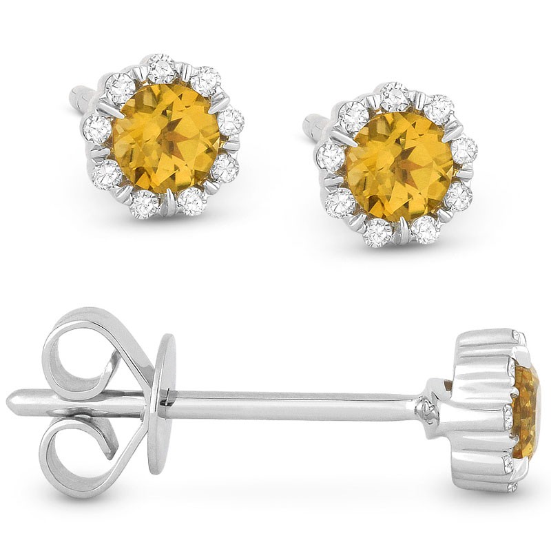 Round Citrine with Diamond Earrings