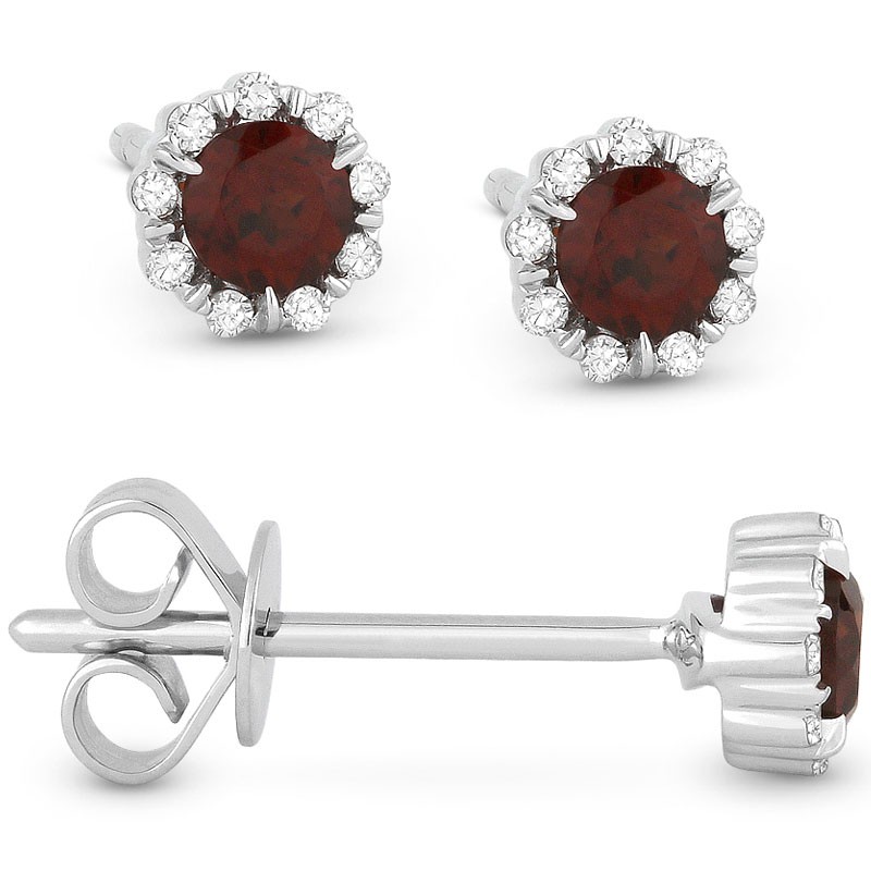 Round Garnet with Diamond Earrings