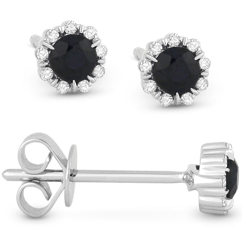 Round Sapphire with Diamond Earrings