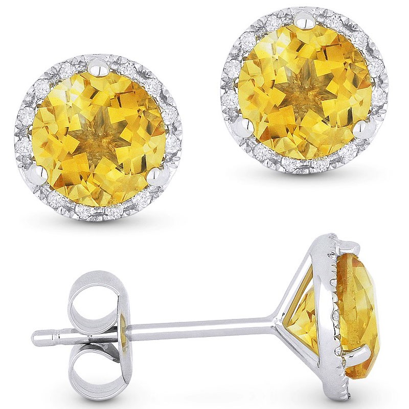 White Gold and Round Citrine Stud Earrings