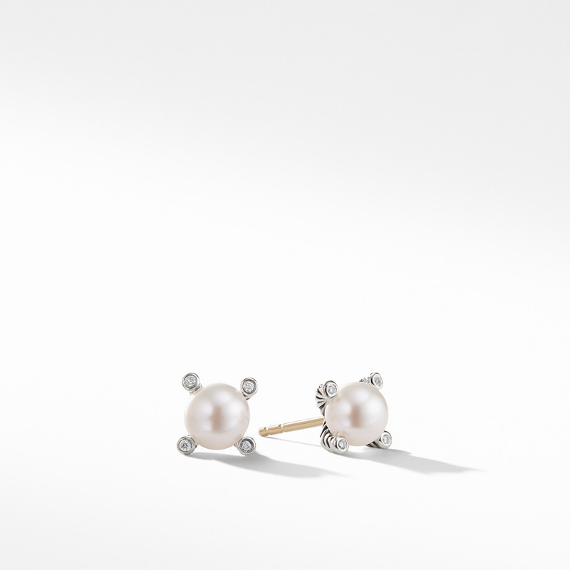 Pearl Earrings with Diamonds