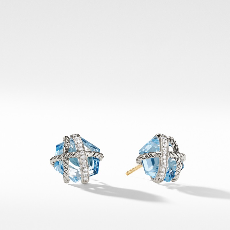 Cable Wrap Earrings with Blue Topaz and Diamonds