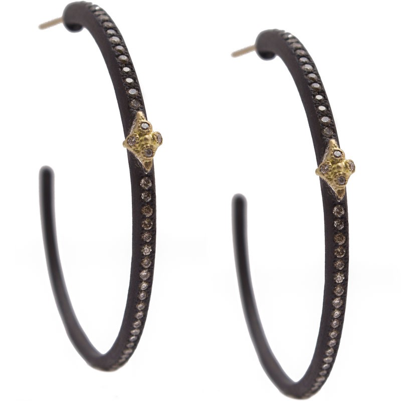 Blackened Sterling Silver Hoop Earrings with Diamonds