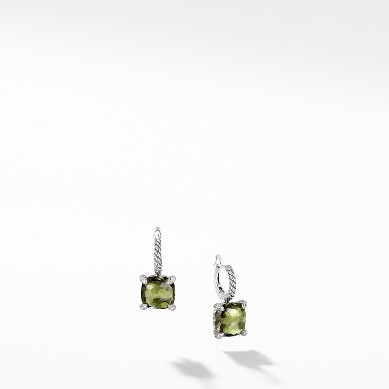 Drop Earrings with Green Orchid and Diamonds