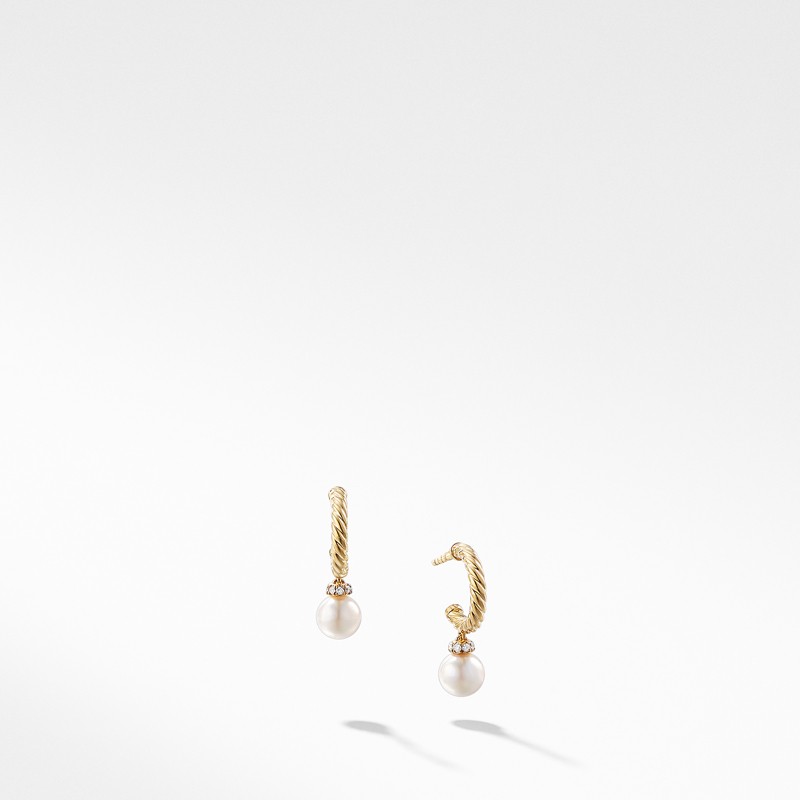 Solari Hoop Earrings with Cultured Pearl and Diamonds in 18K Gold