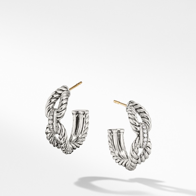 Cable Loop Hoop Earrings with Diamonds