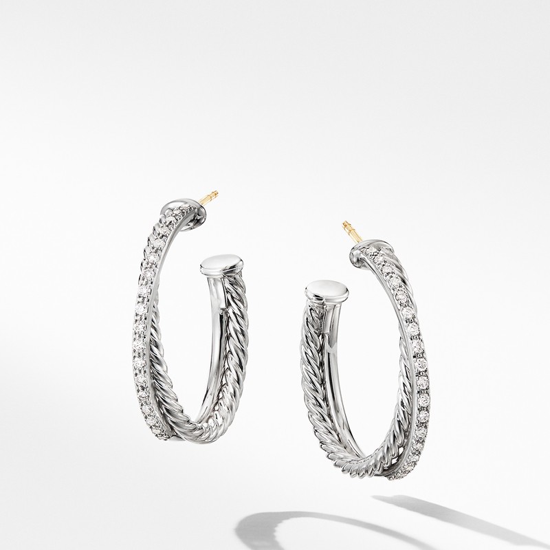The Crossover Collection® Medium Hoop Earrings with Diamonds