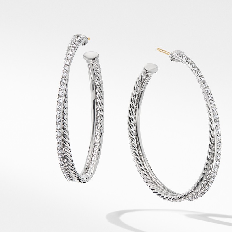 Crossover XL Hoop Earrings with Diamonds