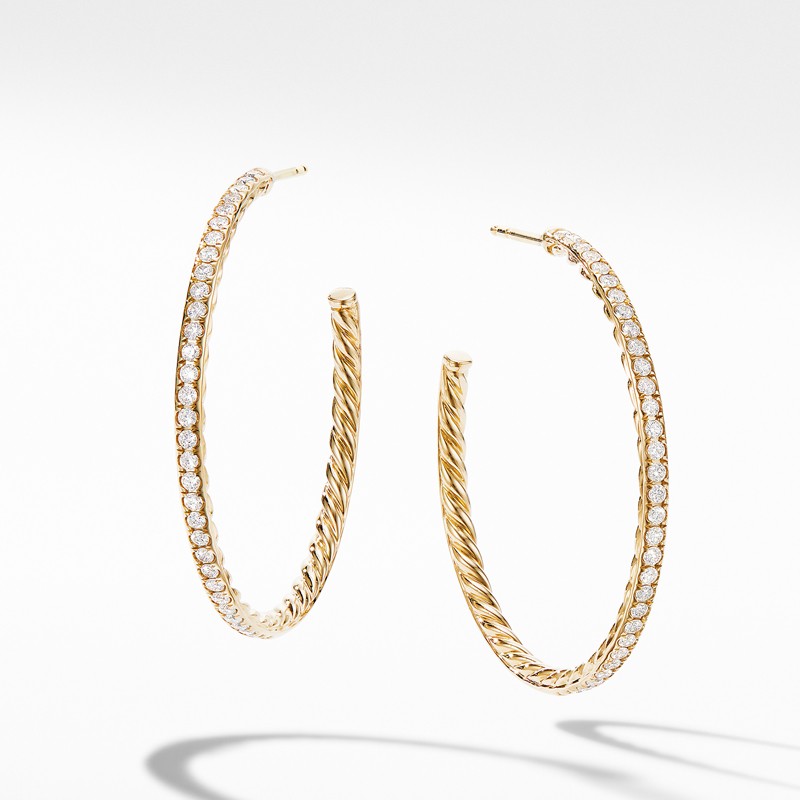 Medium Hoop Earrings in 18K Yellow Gold with Pavé Diamonds