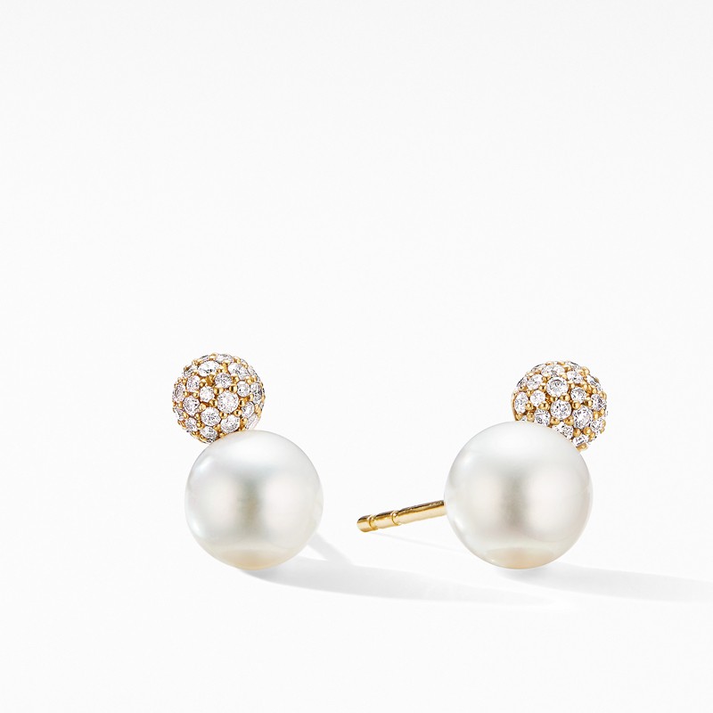 Solari Stud Earrings in 18K Yellow Gold with Pearls and Diamonds